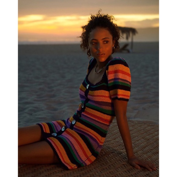 Anthropologie x Farm Rio Renata Rainbow Crochet Mini Dress $218 Medium - Picture 4 of 13